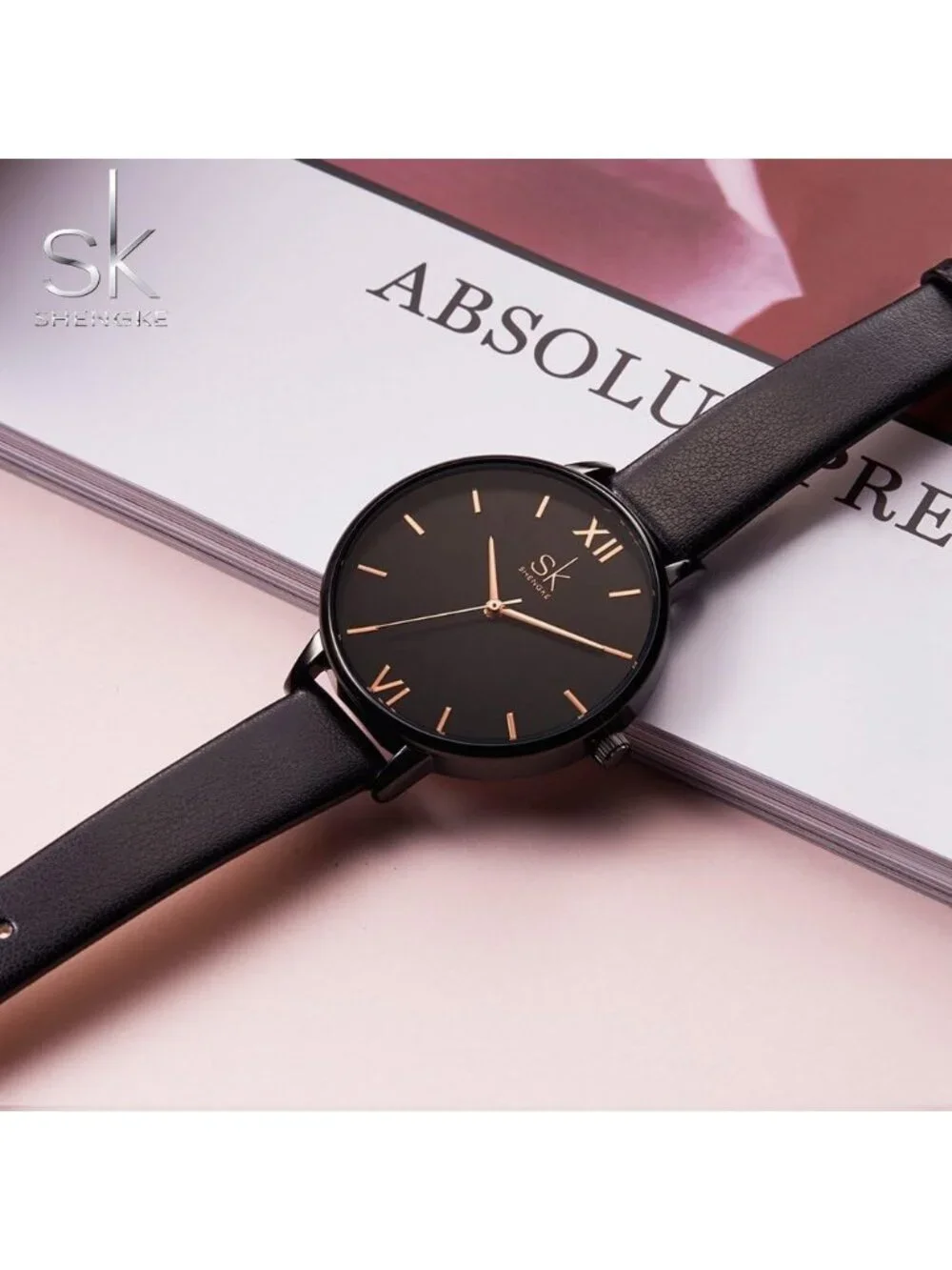 Women's Black Creative Simplicity Genuine Leather Ladies Elegant Wrist Watches